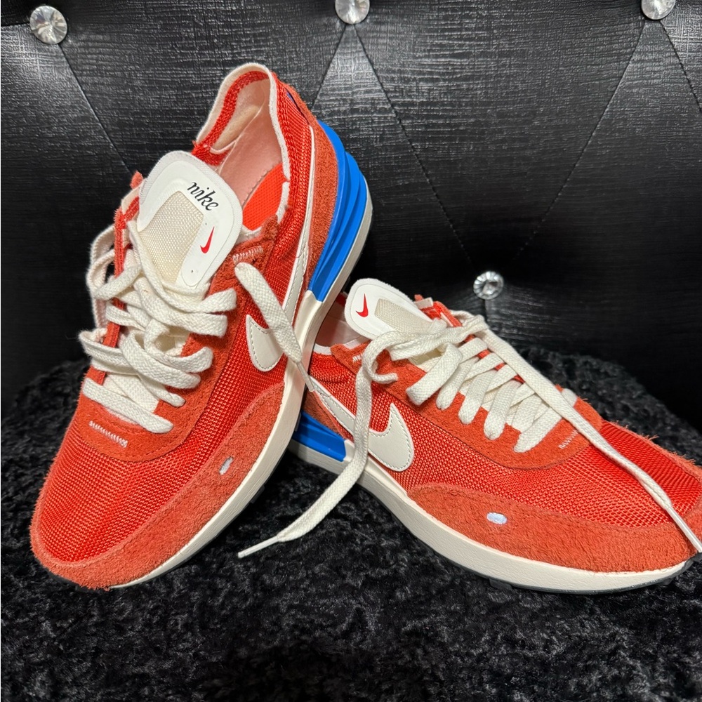 Nike Waffle One Crimson and Ivory Sneakers with Blue Accents